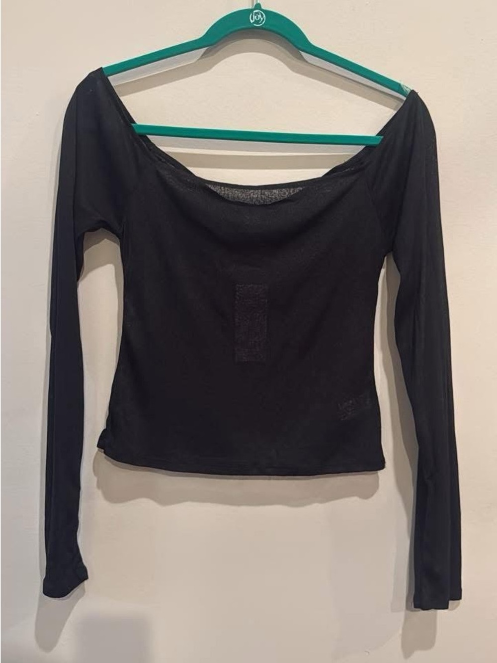 Women’s Black Long-Sleeve Sheer Boatneck Top
